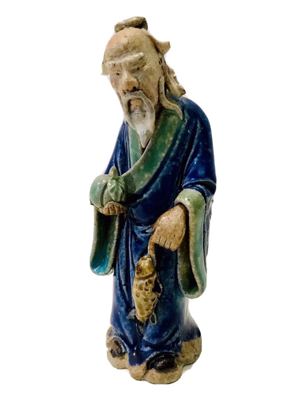 Antique Chinese c.1890-1919 Skekwan Standing Mudman Majolica Glaze Figurine
